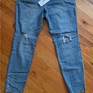 Fashion to Figure Light Blue Skinny Jeans with Pearl Details